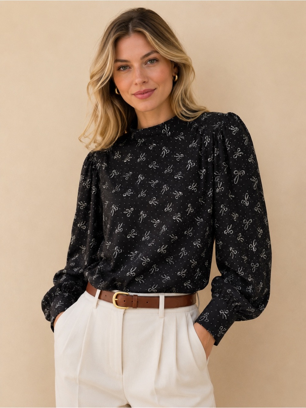 Loft Black Bow Tie Blouse Top